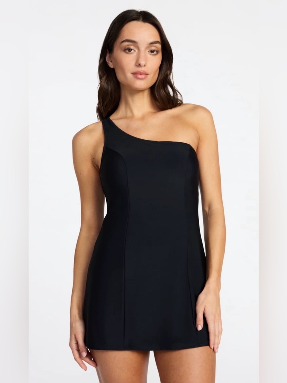 Time and Tru One-Shoulder Black Swim One-Piece